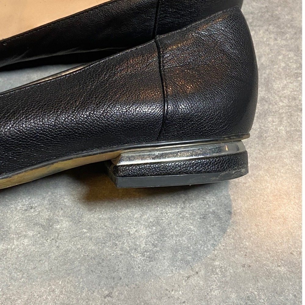 Franco Sarto Black Leather Pointed Toe Penny Loafers Women's 7.5M Silver Accent - Picture 4 of 7